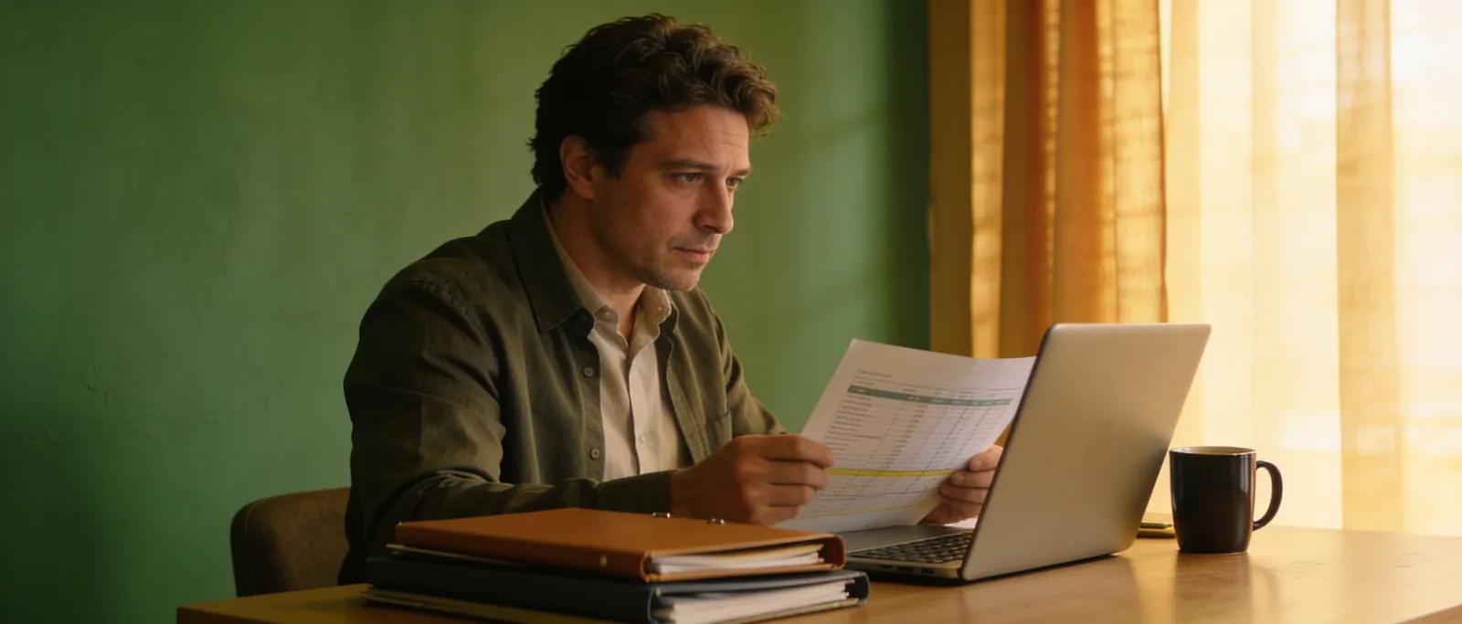 A business owner reviewing UCC filing documents